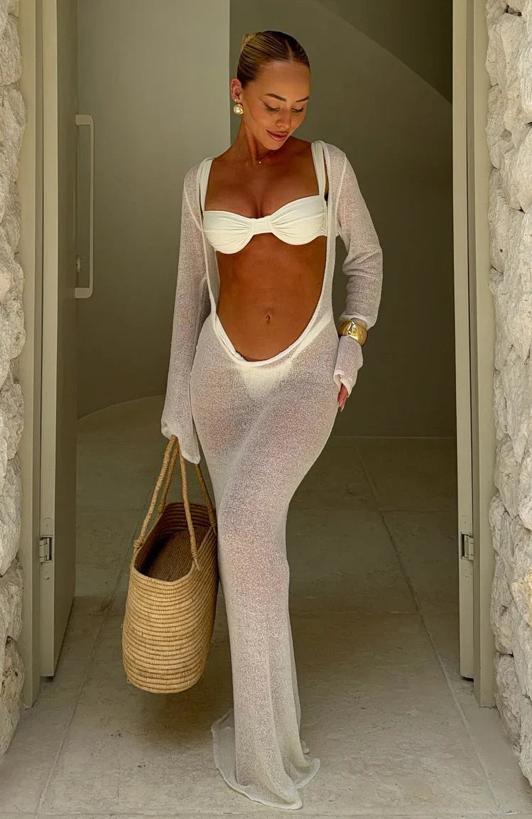 Malta Mermaids Long Sleeve Maxi Dress White