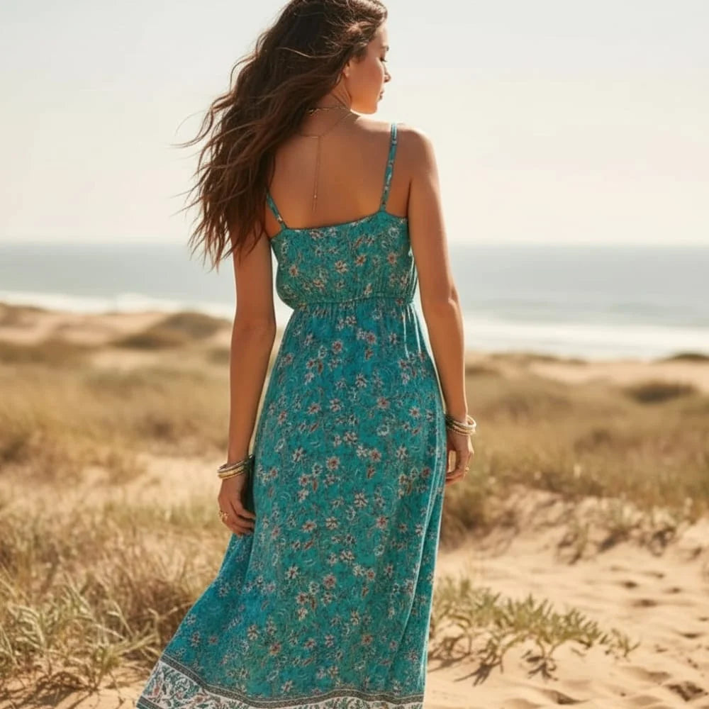 Floral Midi Dress with Spaghetti Straps