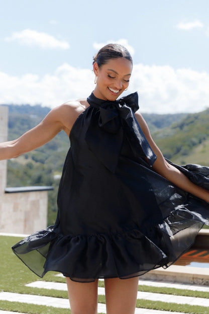 Sophia Bow Mini Dress Black