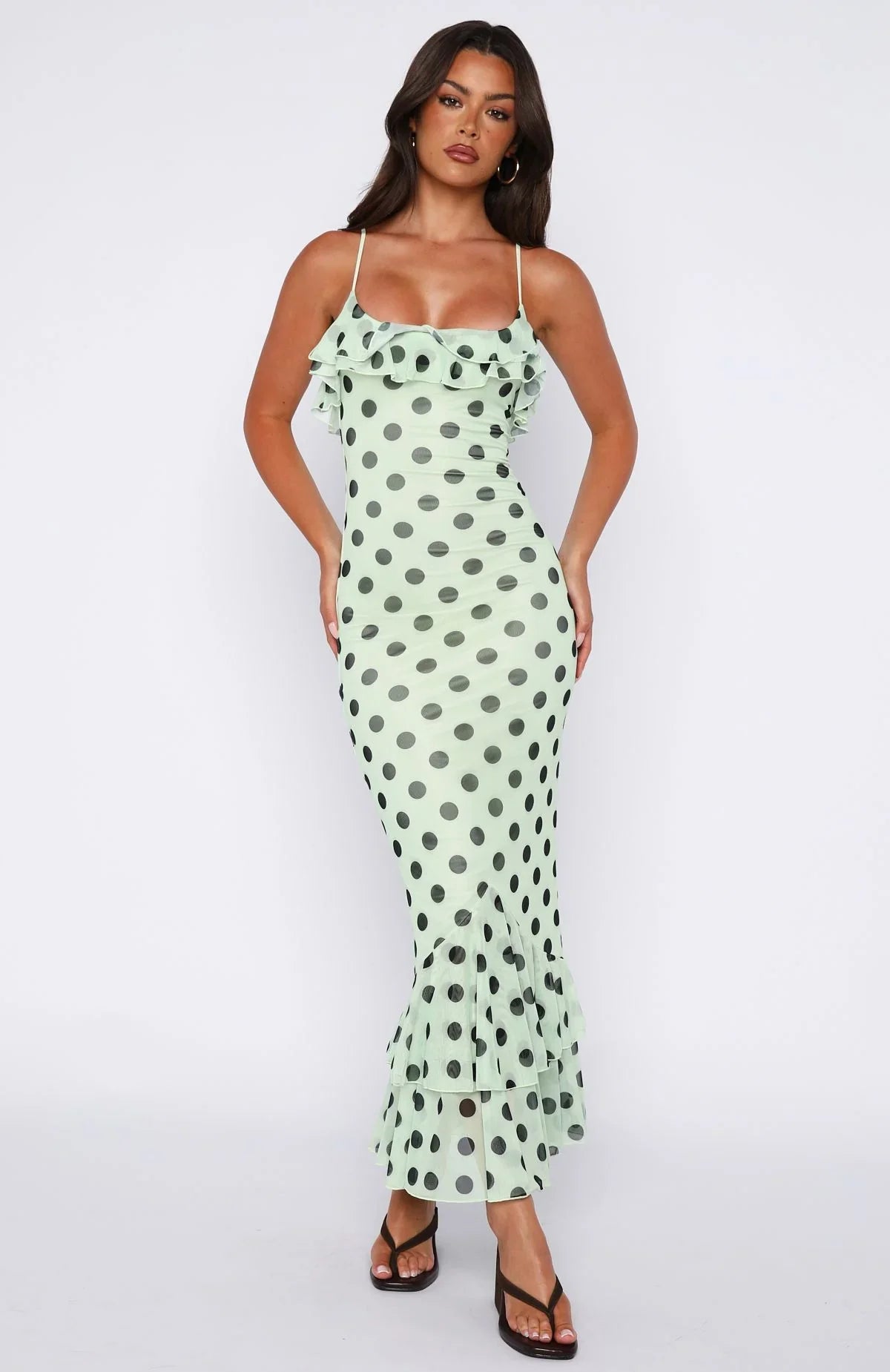 Amped Up Midi Dress Melon Black Polka Dot