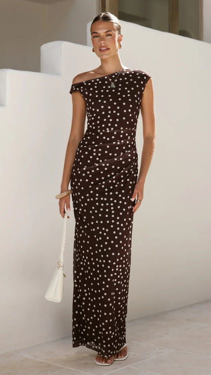 Lilani Maxi Dress Chocolate White Polka Dot