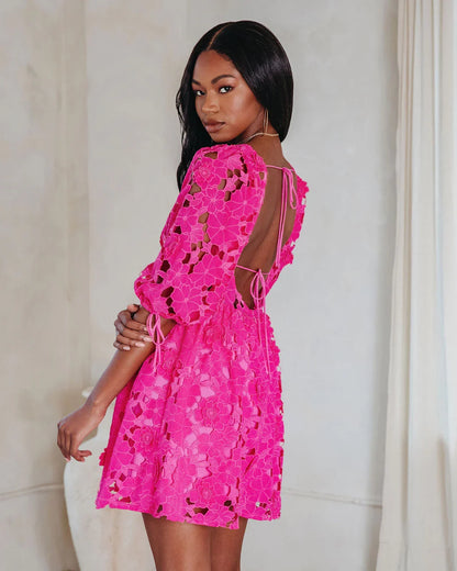 Paulette Floral Crochet Lace Mini Dress