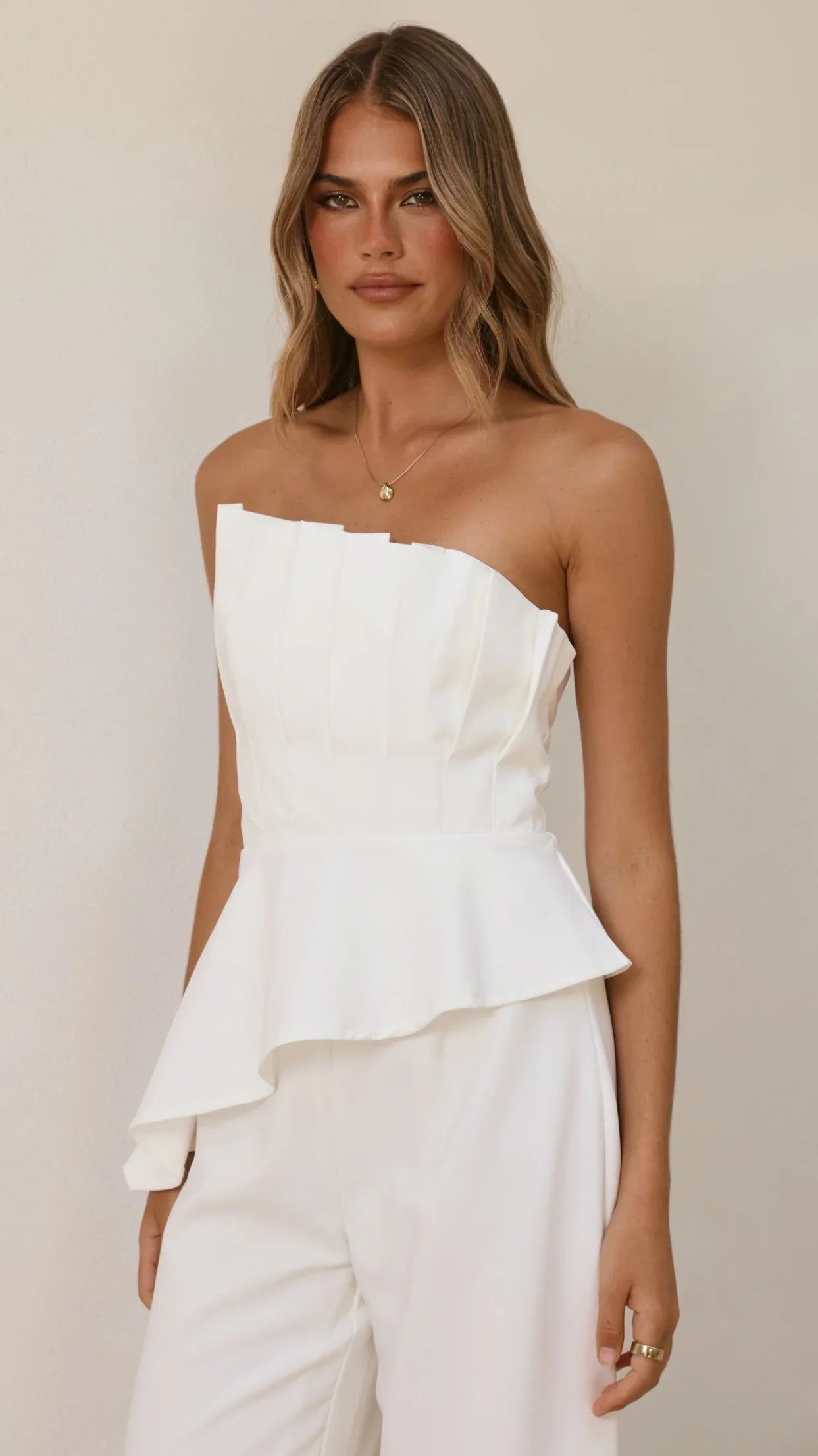 Javana Asymmetrical Top and Pants Set White