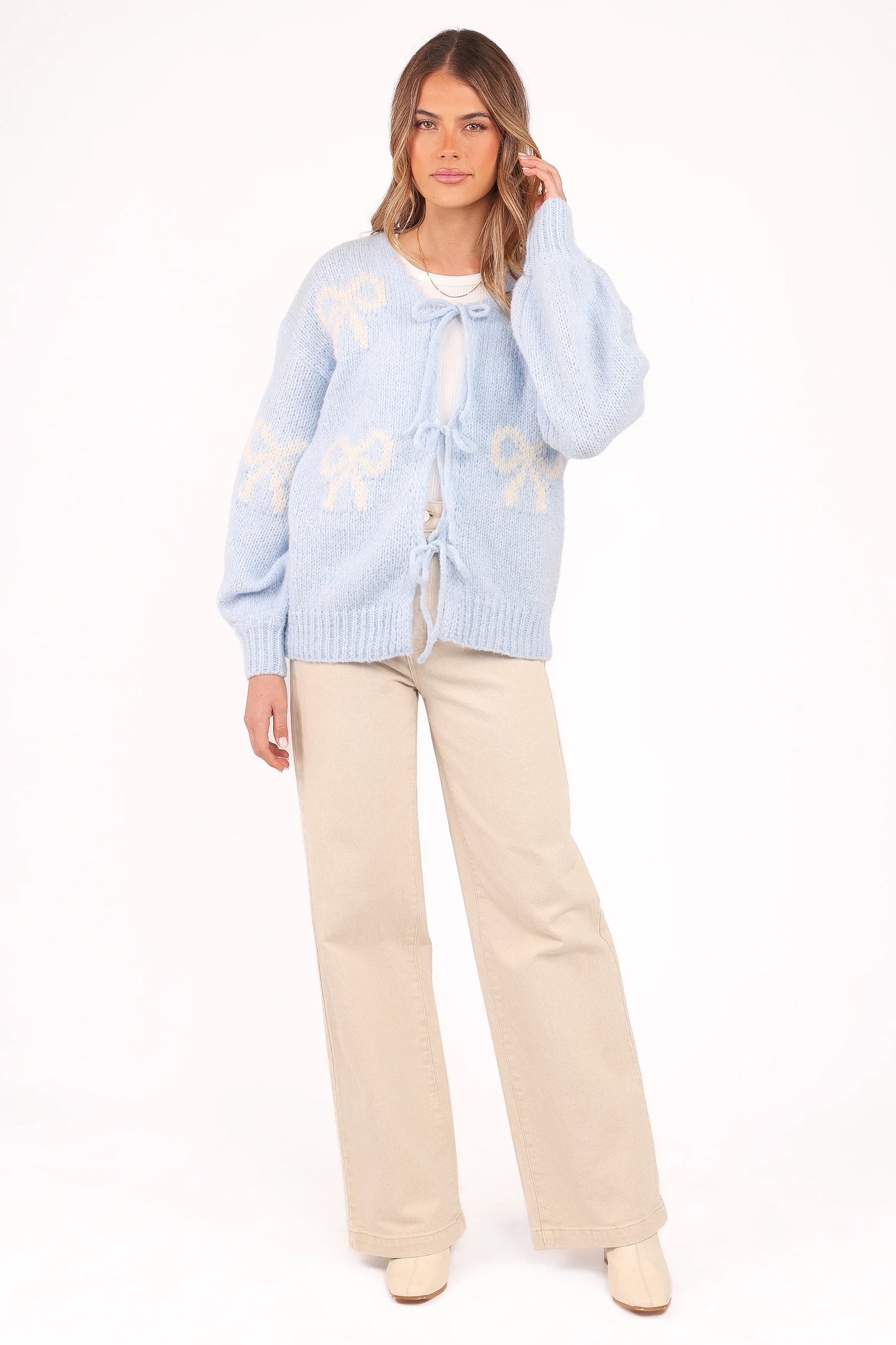 Vienna Bow Cardigan Pale Blue