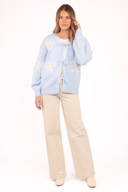 Vienna Bow Cardigan Pale Blue