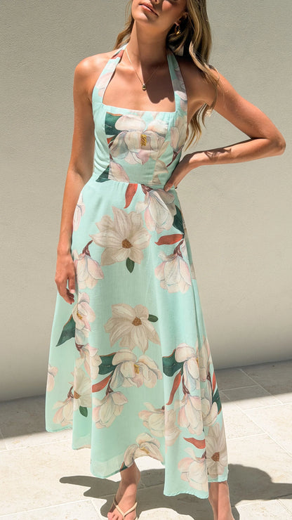 Madelyn Maxi Dress Aqua White Floral