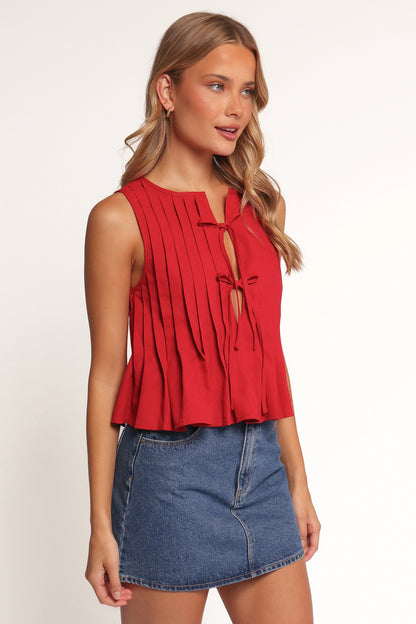 Delia Pleat Tie Top Red