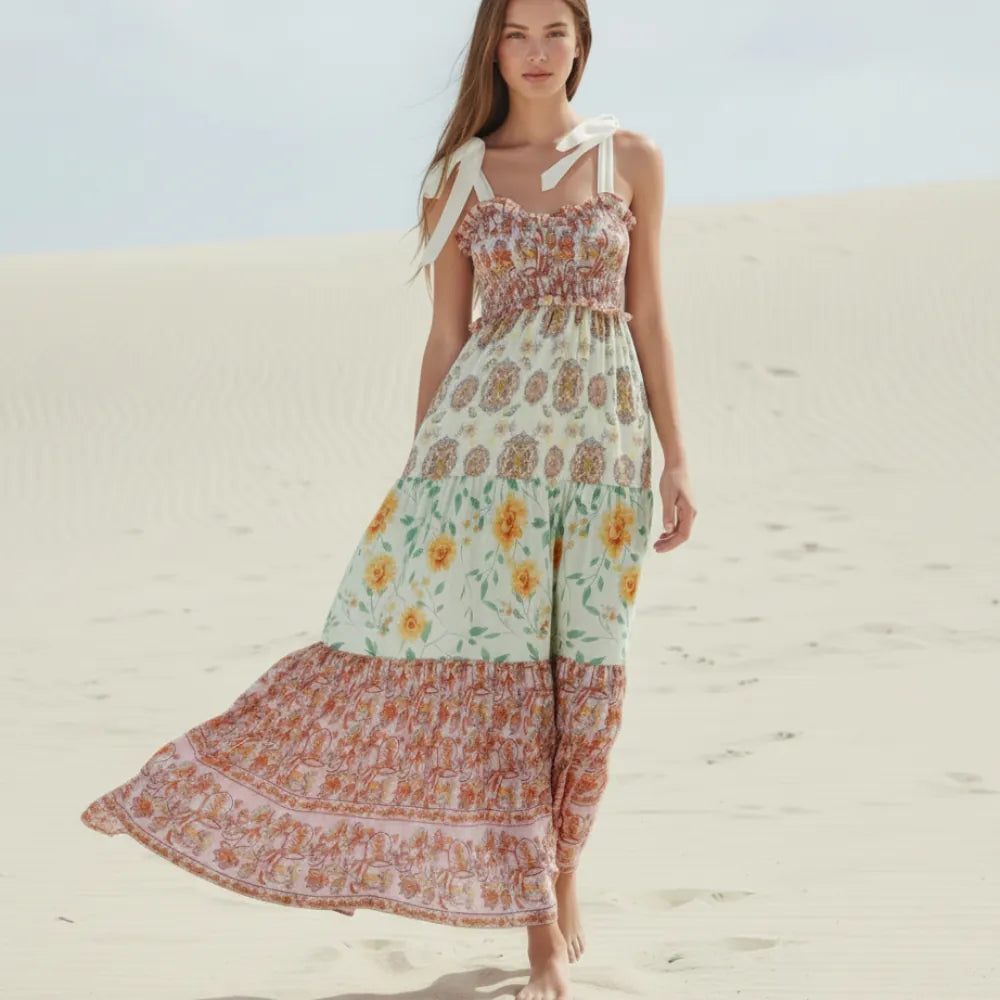Floral Patchwork Boho Maxi Dress