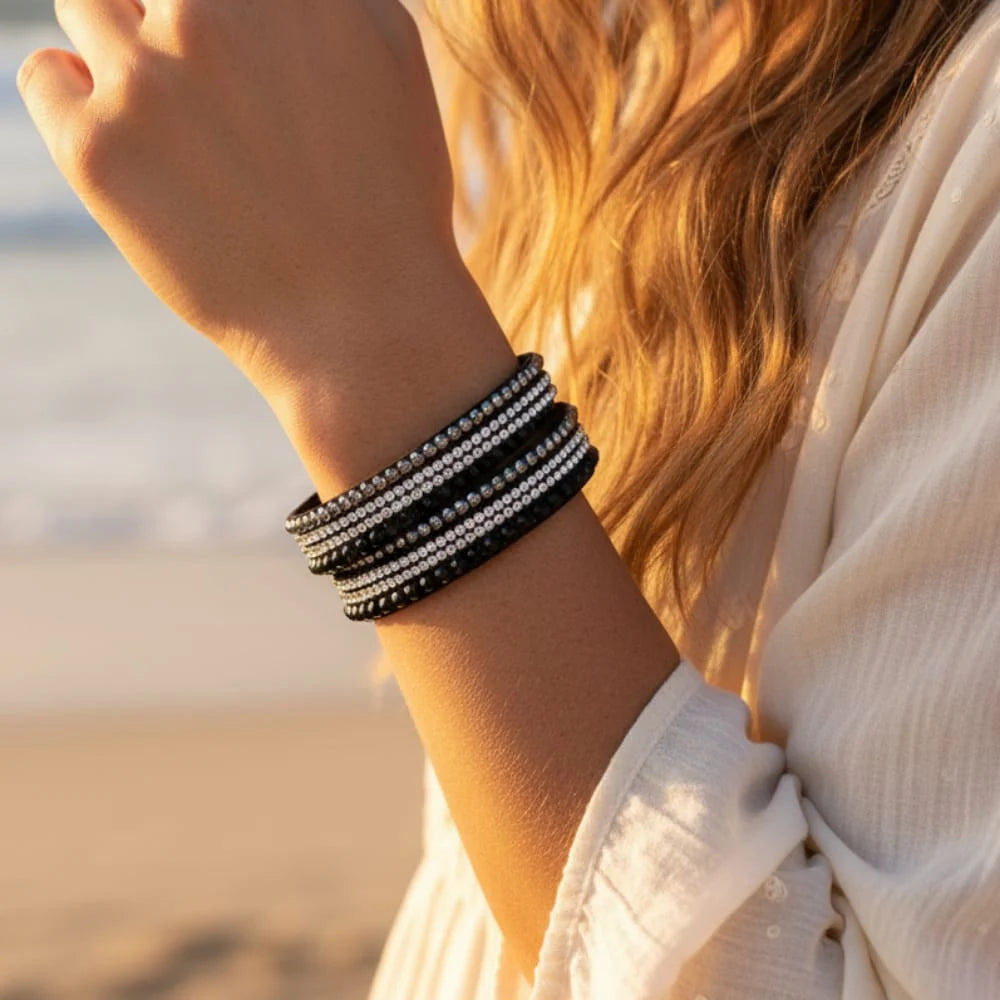 Leather Rhinestone Bracelet