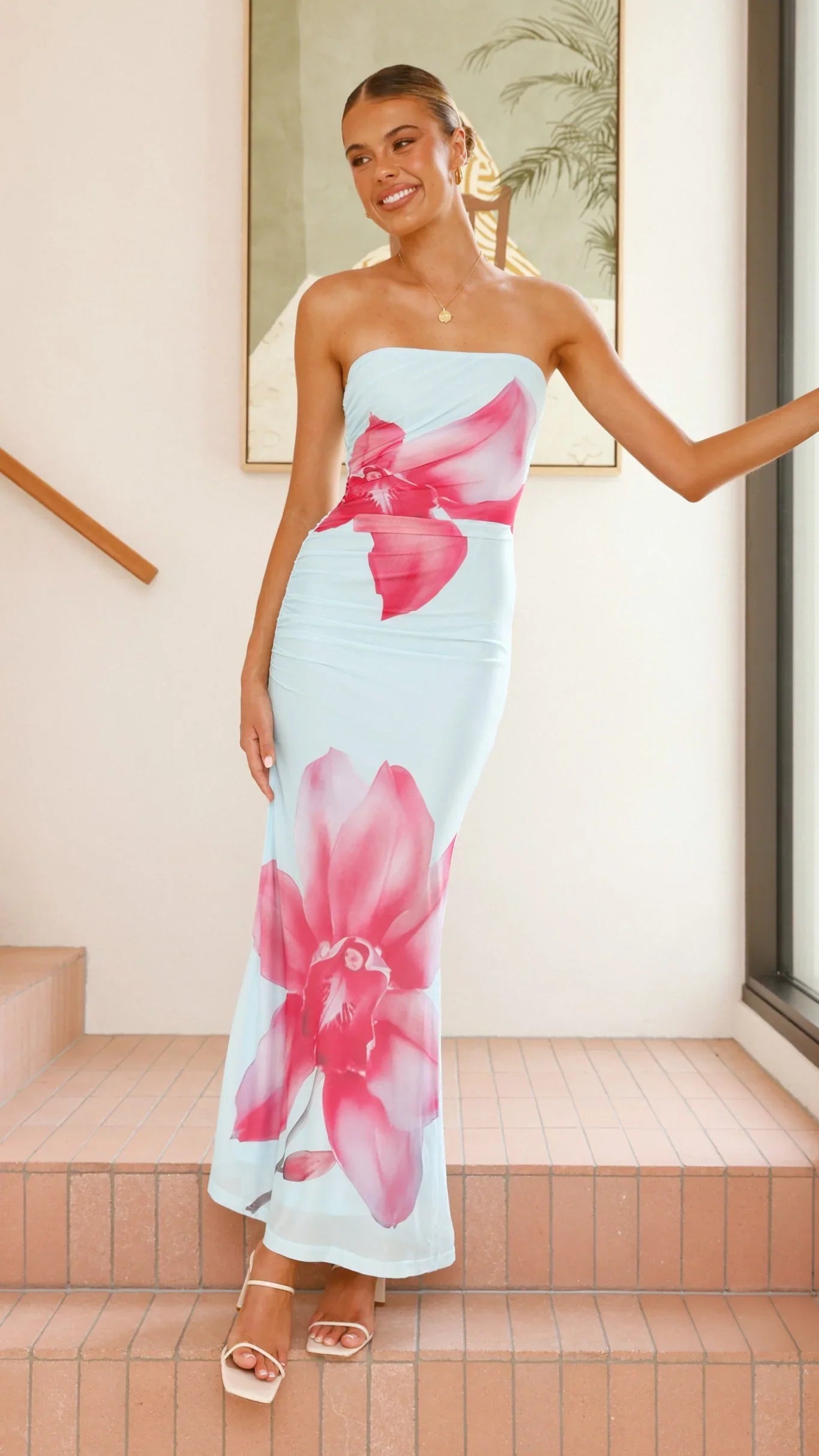 Brittani Strapless Maxi Dress Blue Pink