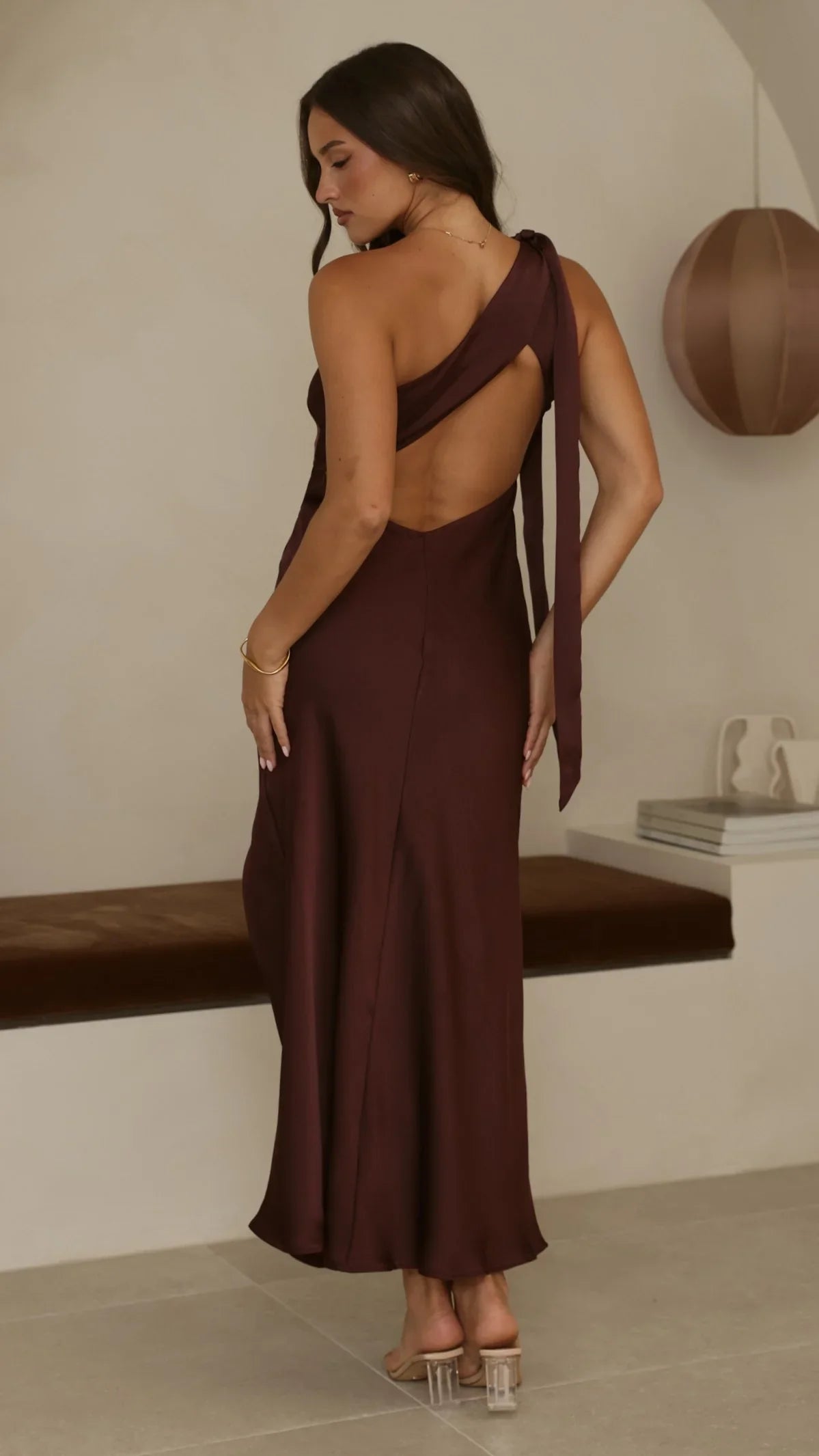 Halle One Shoulder Maxi Dress Chocolate