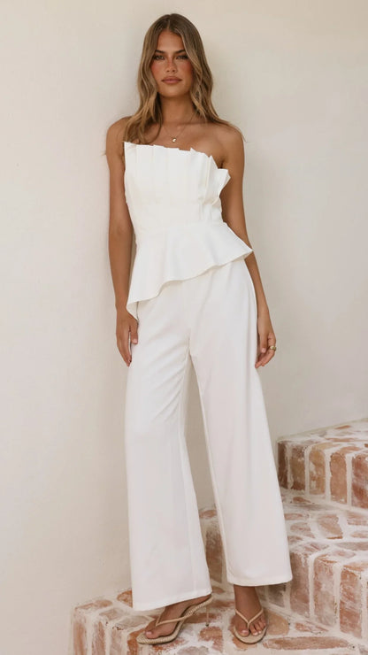 Javana Asymmetrical Top and Pants Set White
