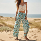 Turquoise Mosaic Boho Wide Leg Pants