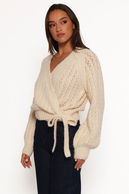Etta Ballet Wrap Knit Sweater Cream