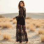 Black Lace Long Sleeve Maxi Dress