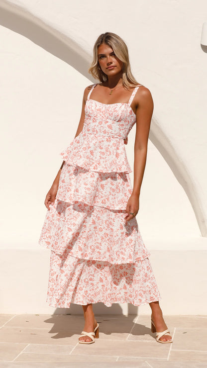 Page Maxi Dress Peach Floral