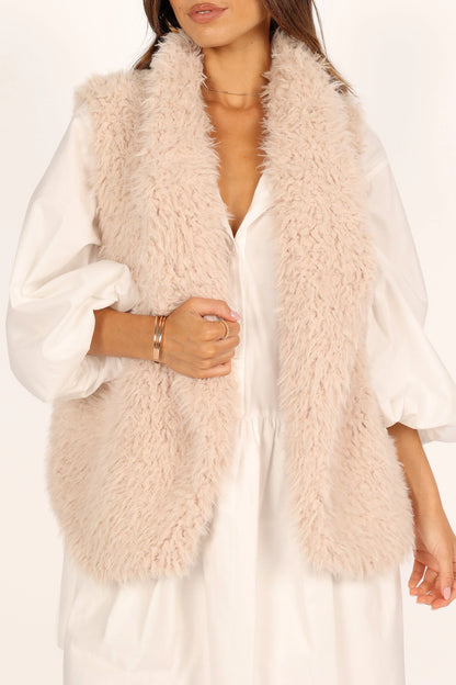 Chelsea Faux Fur Open Front Vest Eggshell
