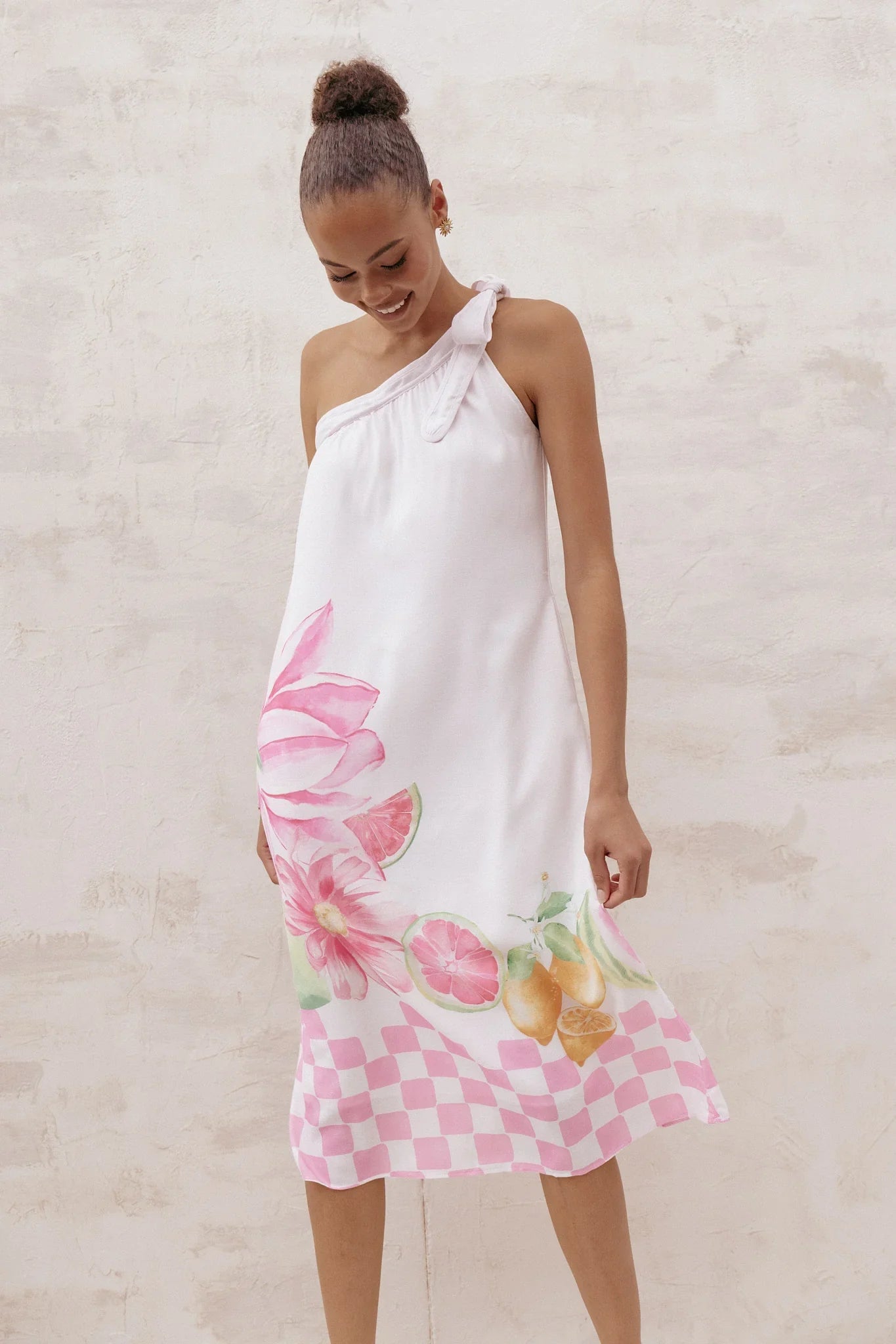 Reagan One Shoulder Midi Dress Pink