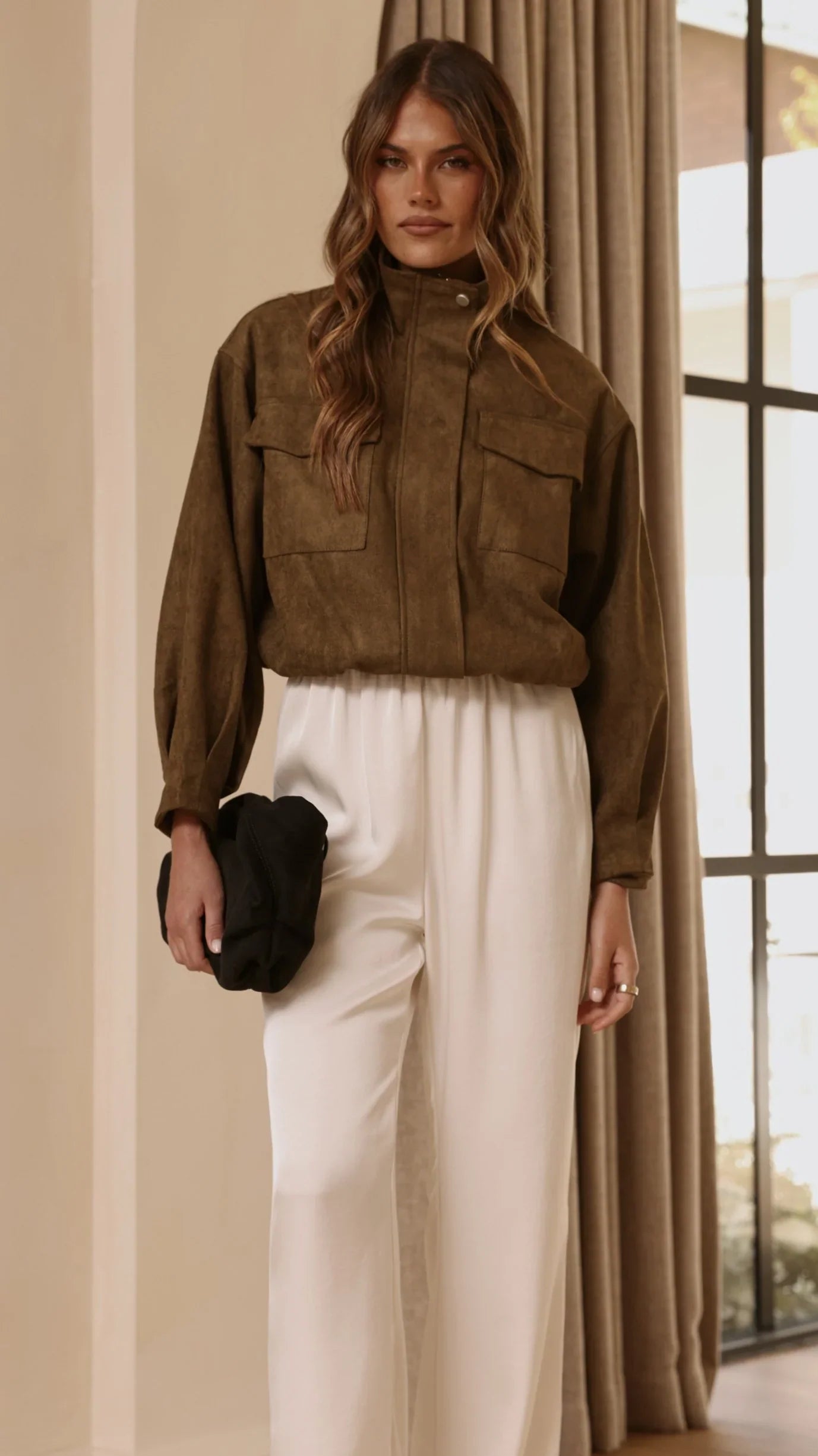 Josh Funnel Neck Jacket Khaki