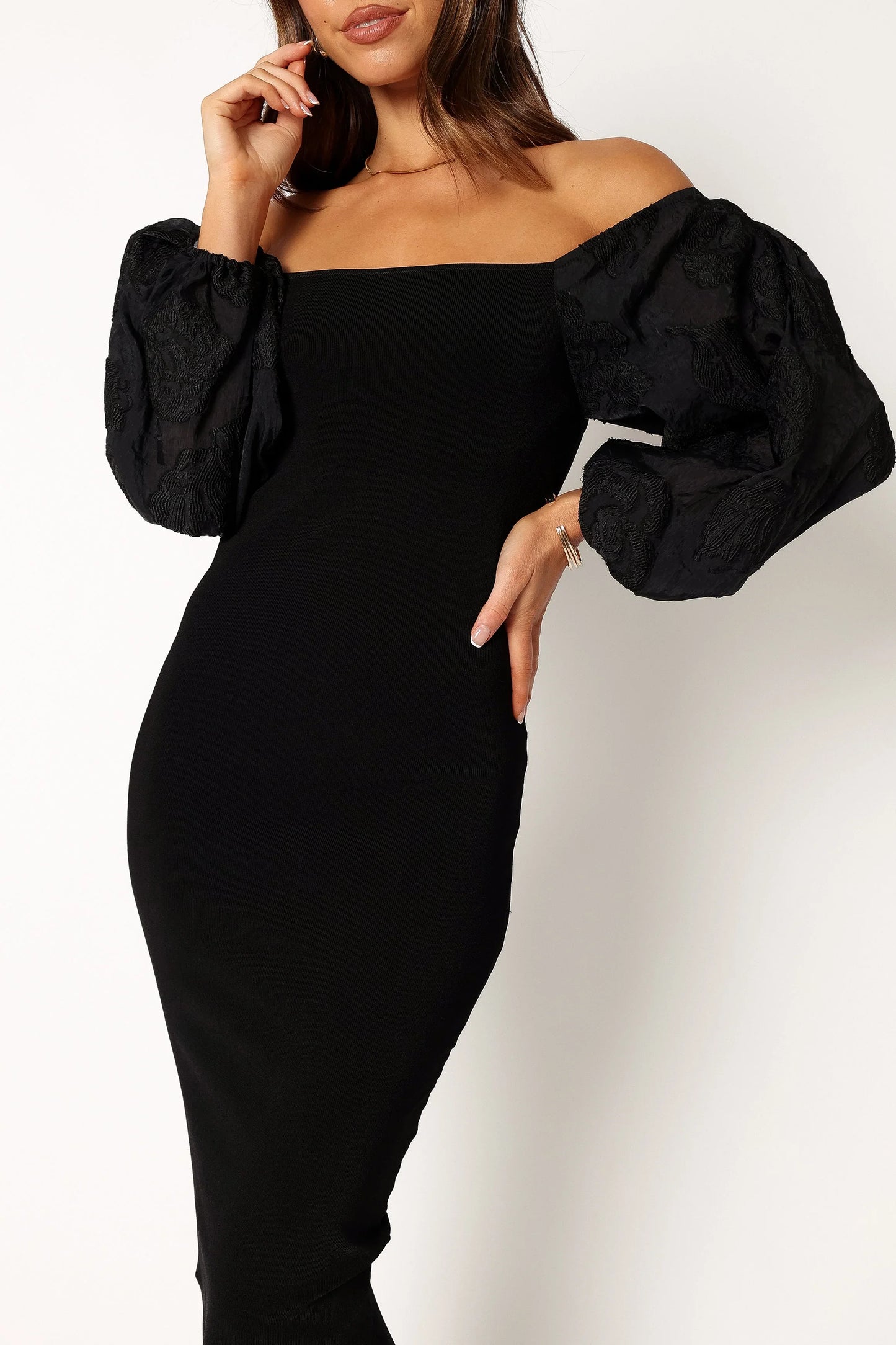 Dolly Puff Sleeve Midi Dress Black
