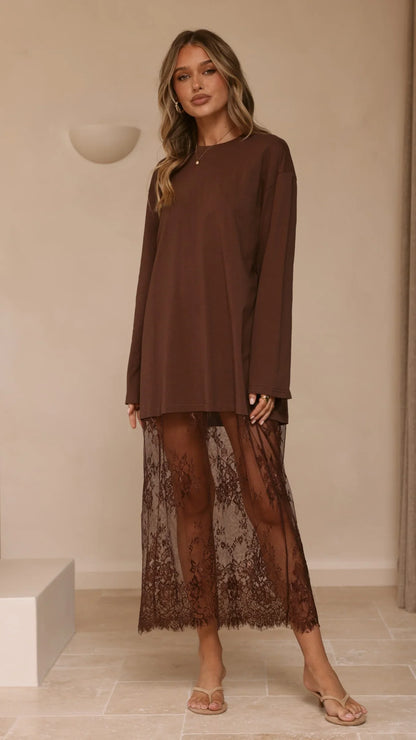 Kailey Lace Maxi Dress Brown