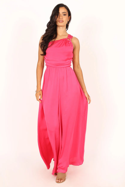 Sunanda One Shoulder Jumpsuit Fuchsia