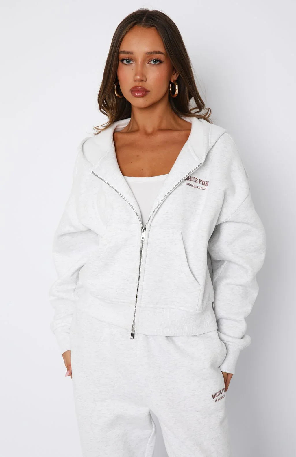 Cant Miss It Boxy Zip Front Hoodie Grey Marle Rose Gold