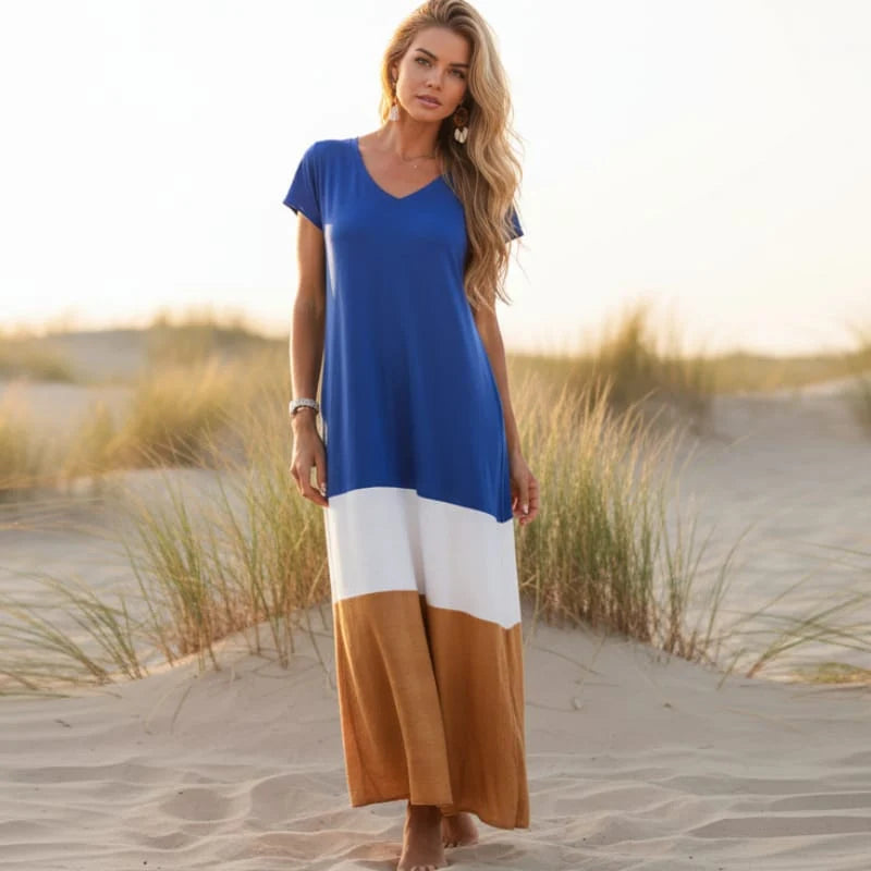 Casual V Neck Short Sleeve Maxi Dress