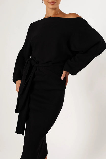 Prancer Off Shoulder Midi Dress Black