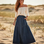 Bohemian A Line Denim Maxi Skirt