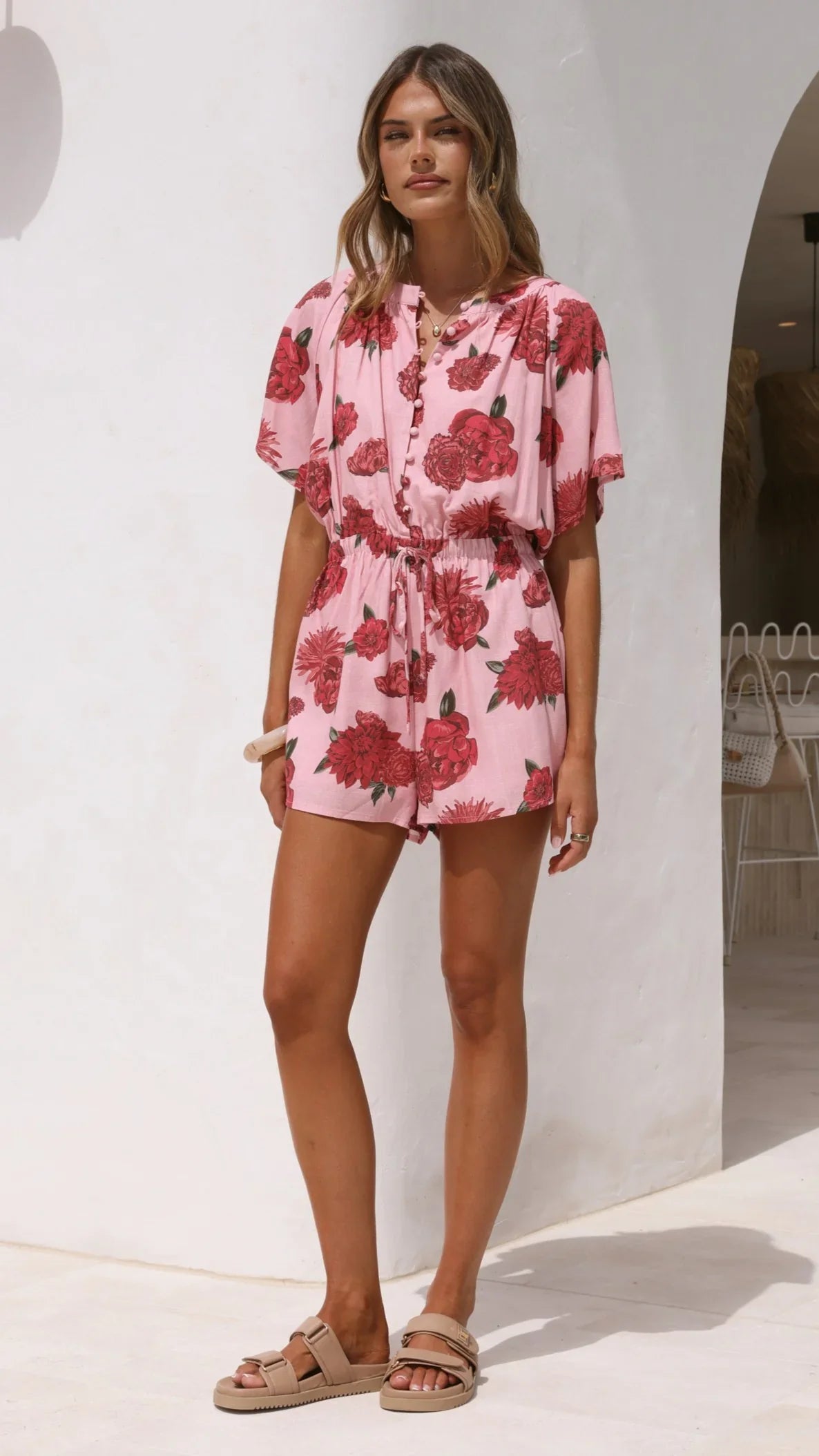 Santorini Playsuit Dahlia Rouge