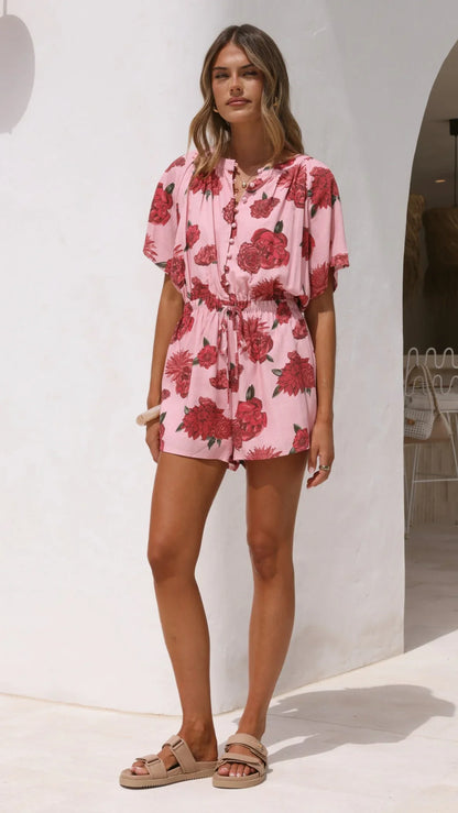 Santorini Playsuit Dahlia Rouge
