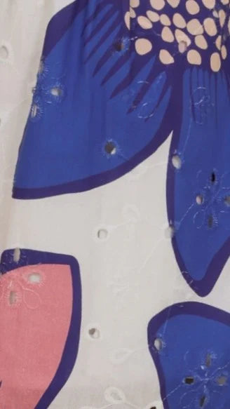 Eloise Eyelet Shorts Botanic Blue Pink Print