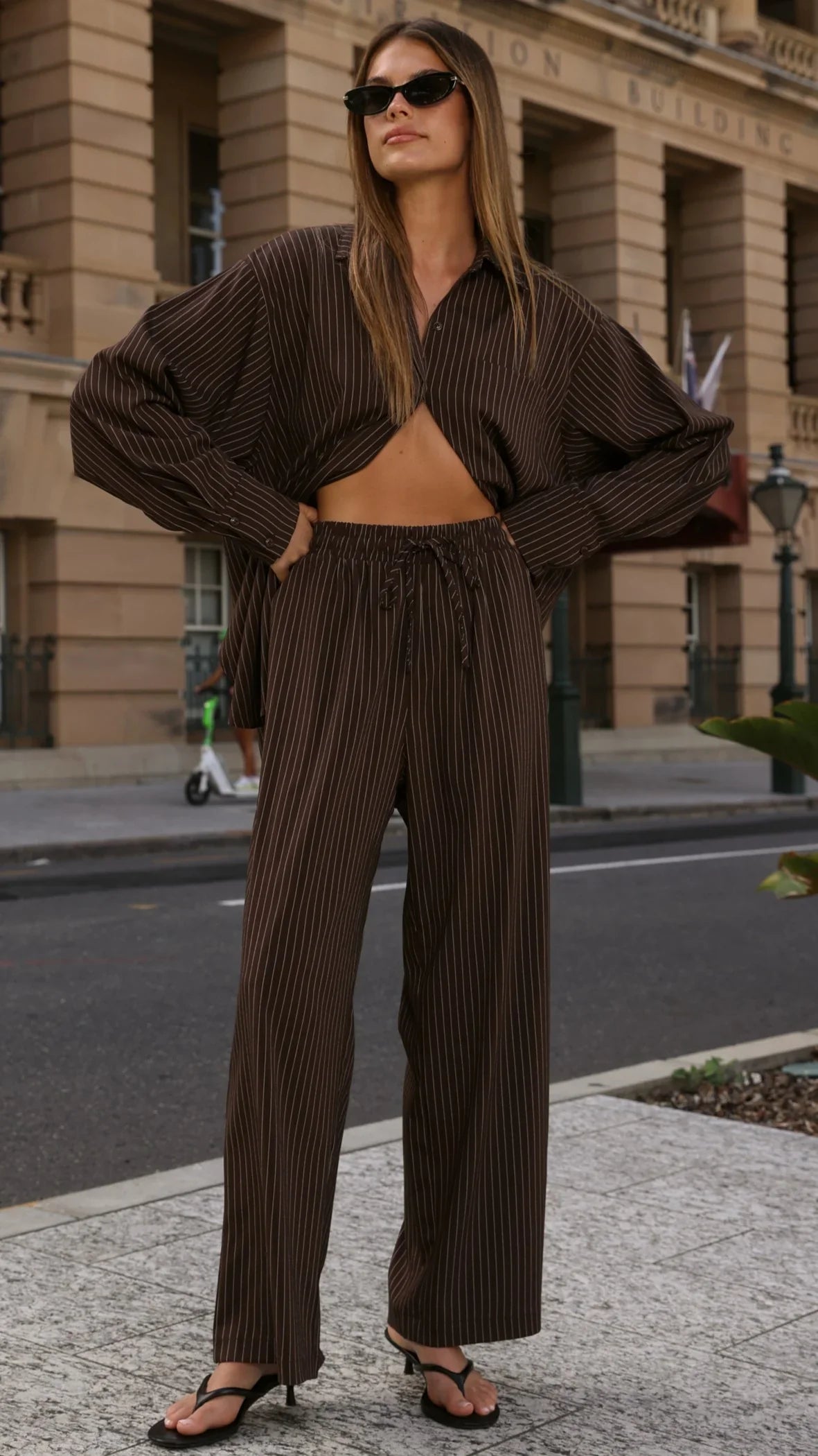 Zaila Pants Chocolate White Stripe