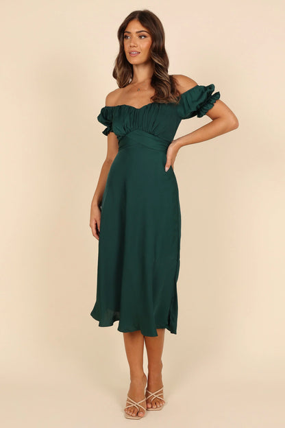 Mickenna Sweetheart Frill Midi Dress Emerald