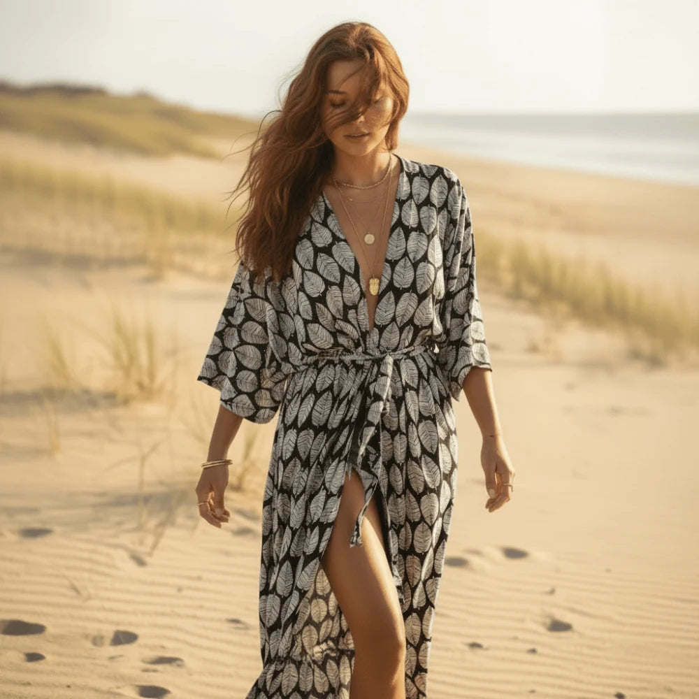 Long Floral Beach Kimono Swimsuit Cover Up