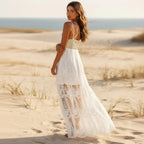 White Lace Spaghetti Strap Maxi Dress