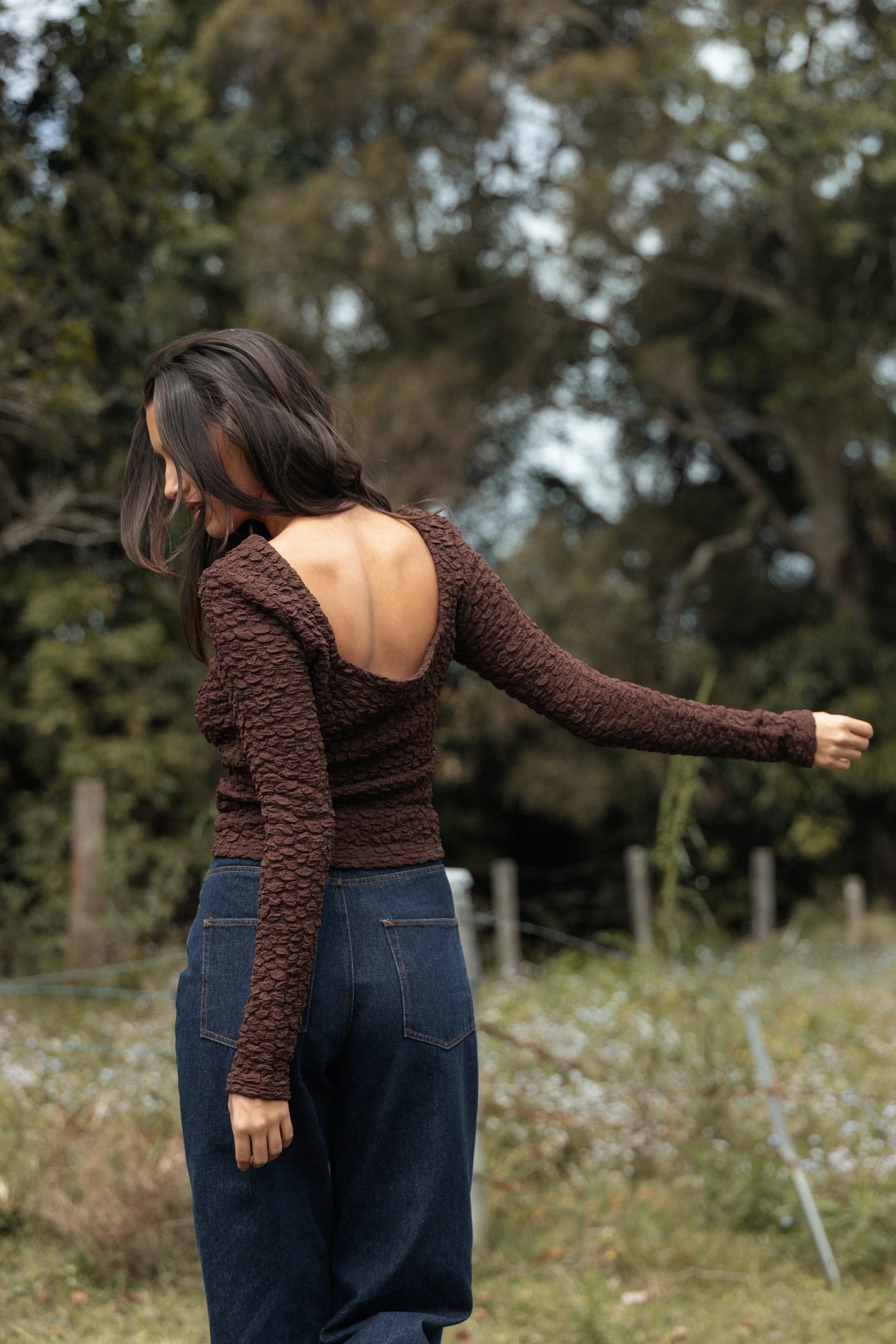 Warren Long Sleeve Top Brown