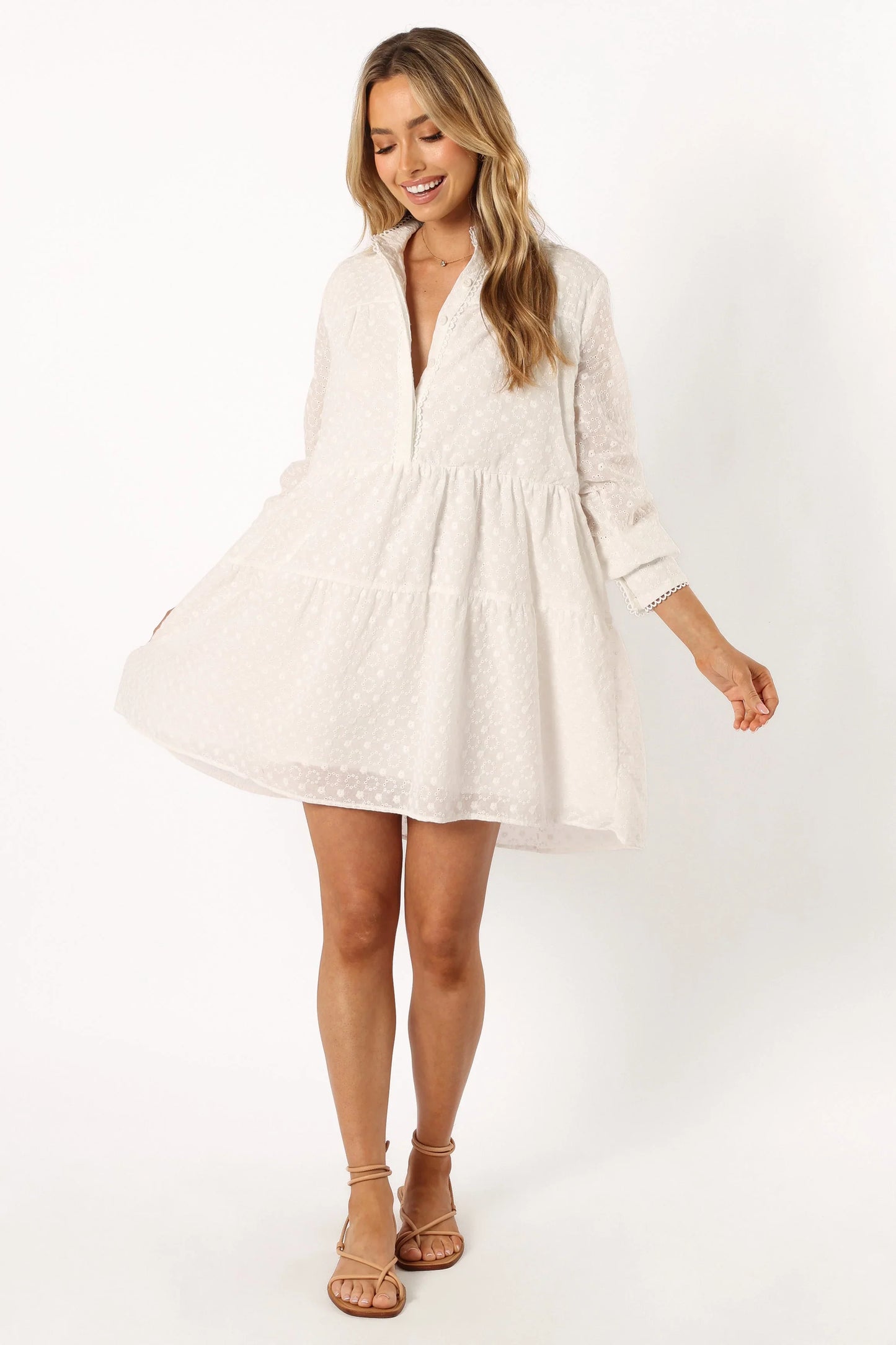 Delia Long Sleeve Mini Dress White