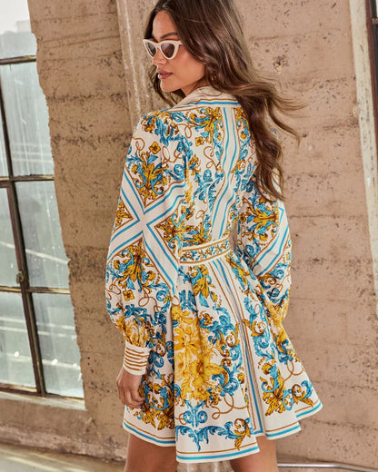 Style Authority Paisley Waist Tie Mini Shirt Dress