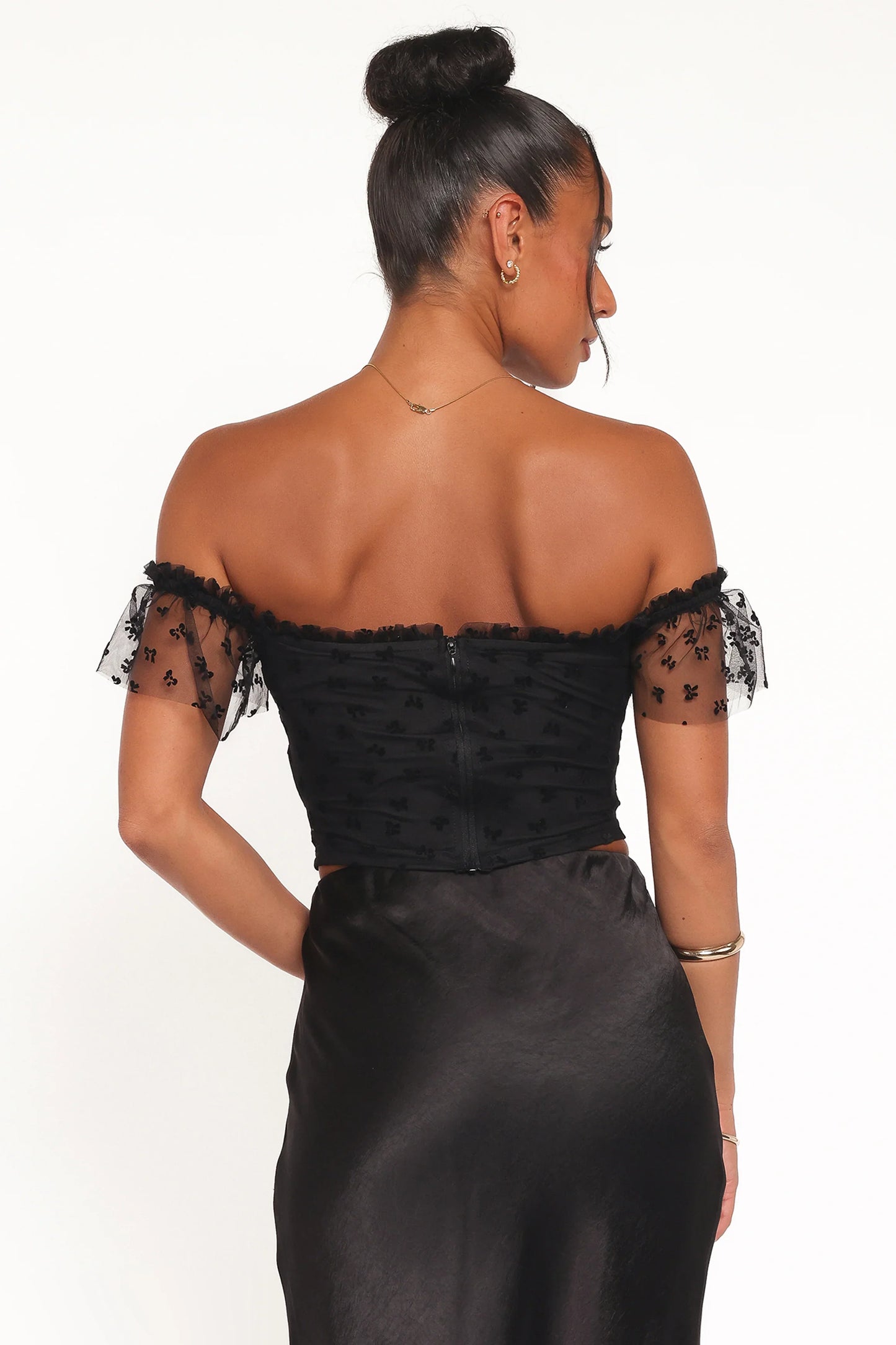 Aster Off Shoulder Mesh Top Black