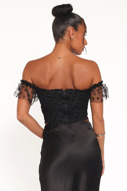 Aster Off Shoulder Mesh Top Black