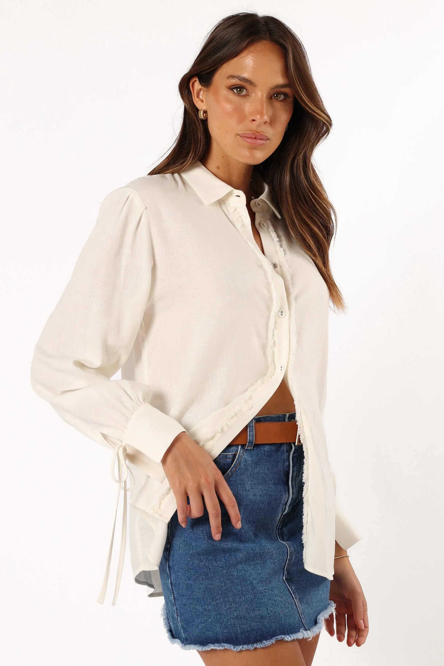 Dylan Long Sleeve Button Up Top White