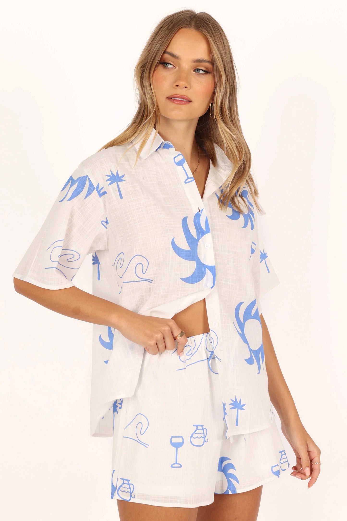 Sun Wave Short Set White Blue