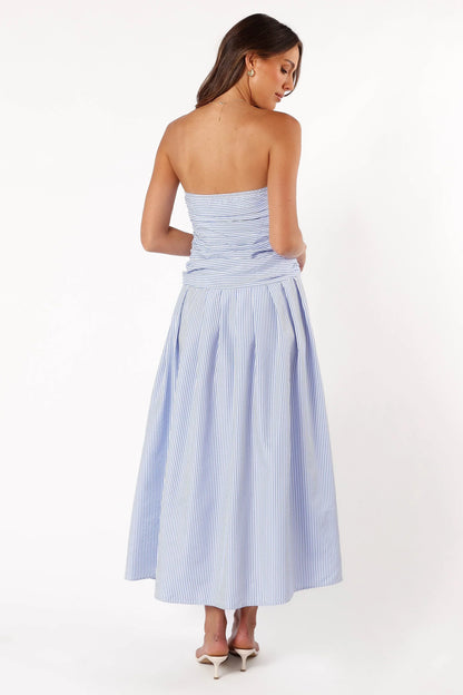 Avalee Strapless Maxi Dress Blue Stripe
