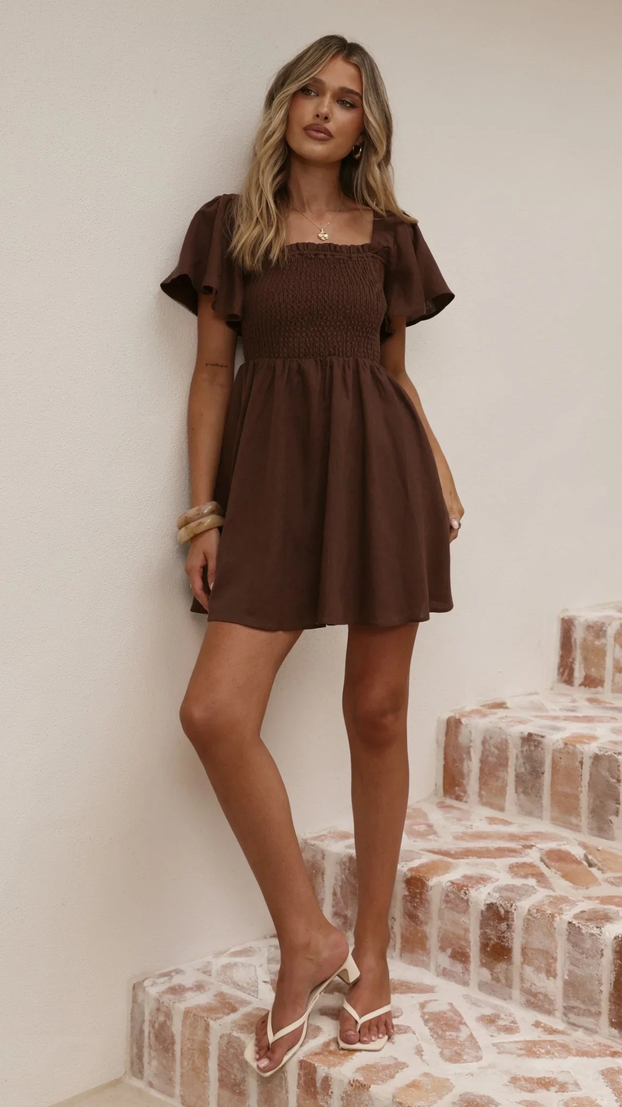 Molly Linen Mini Dress Chocolate