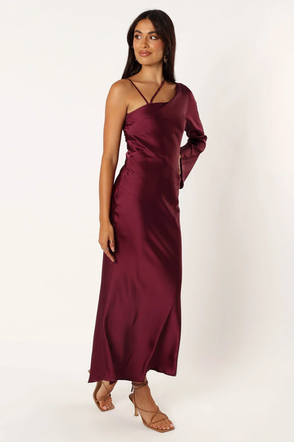 Moly One Shoulder Midi Dress Wine