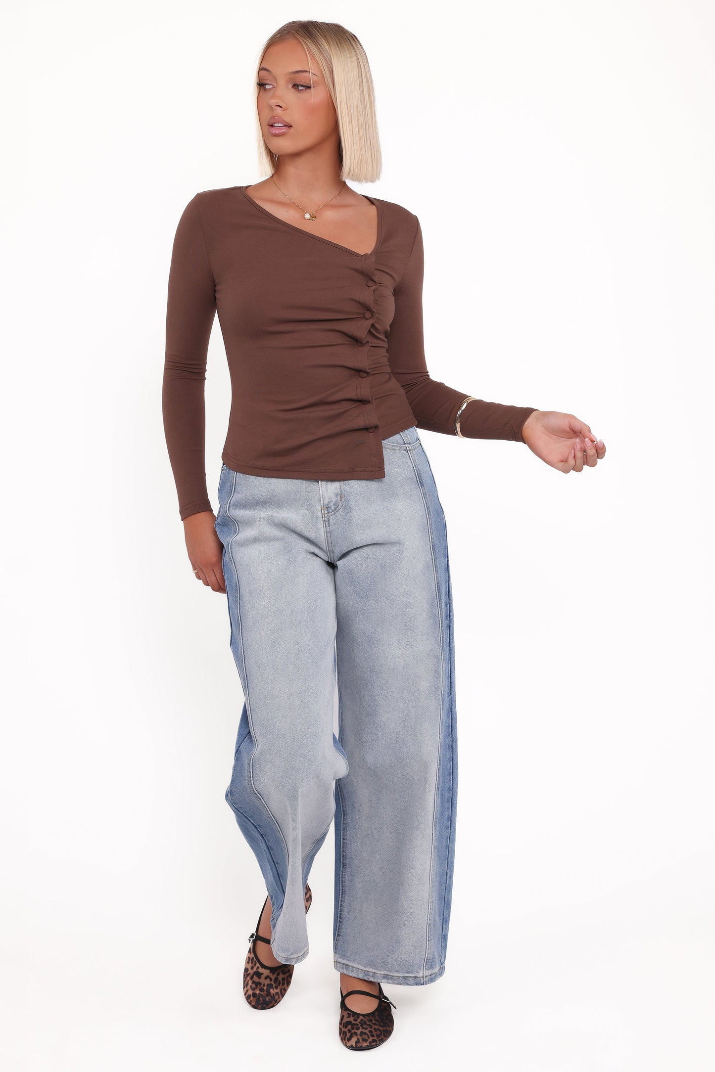 Ethel Asymmetrical Knit Top Chocolate