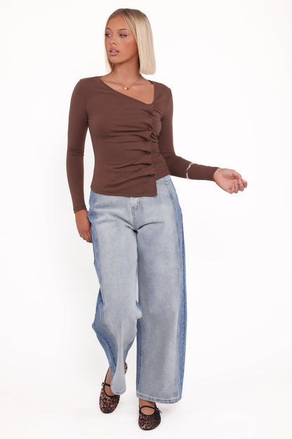 Ethel Asymmetrical Knit Top Chocolate