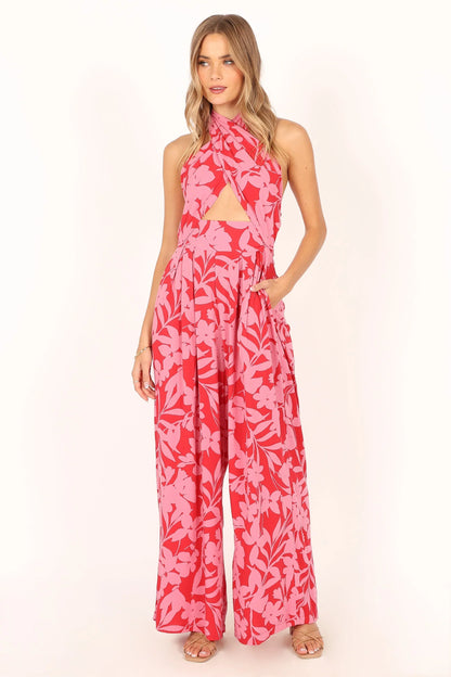 LeLe Halter Jumpsuit Red Pink